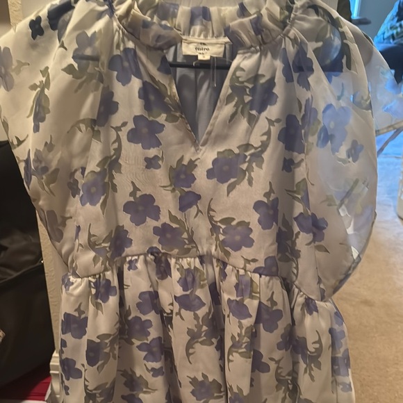Floral Sheer Blouse with Blue Flowers - Picture 1 of 5